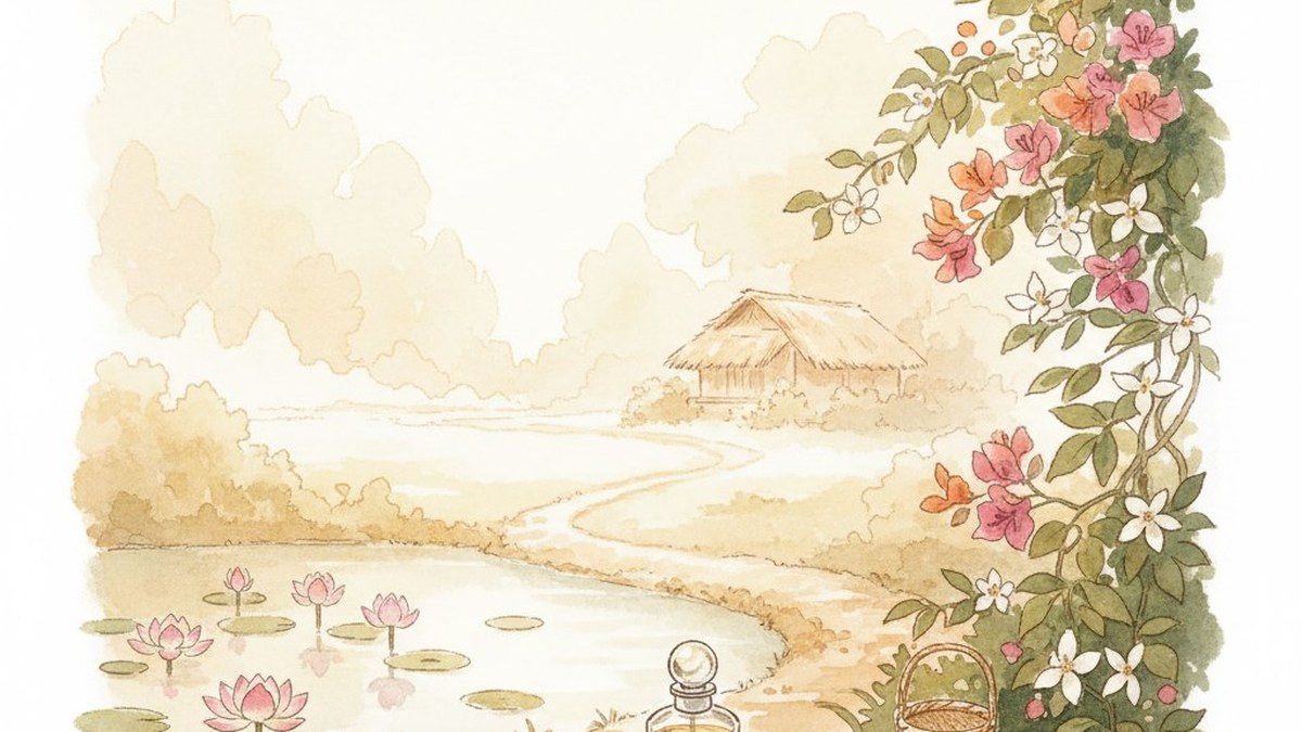 Scent journey - from raw Vietnamese florals through misty Hanoi landscape to a finished perfume bottle at NOTE Lotte Mall West Lake workshop